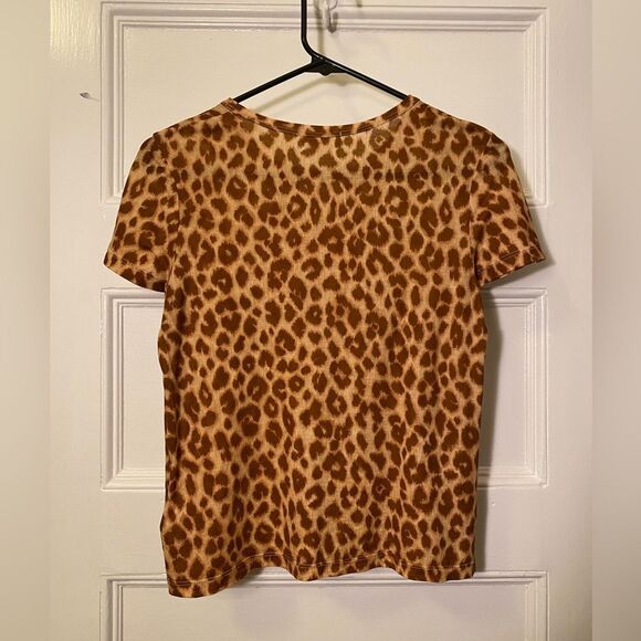 A.L.C. Bambina Leopard Print Short Sleeve Crewneck T-Shirt Brown Sz Small - Picture 7 of 10